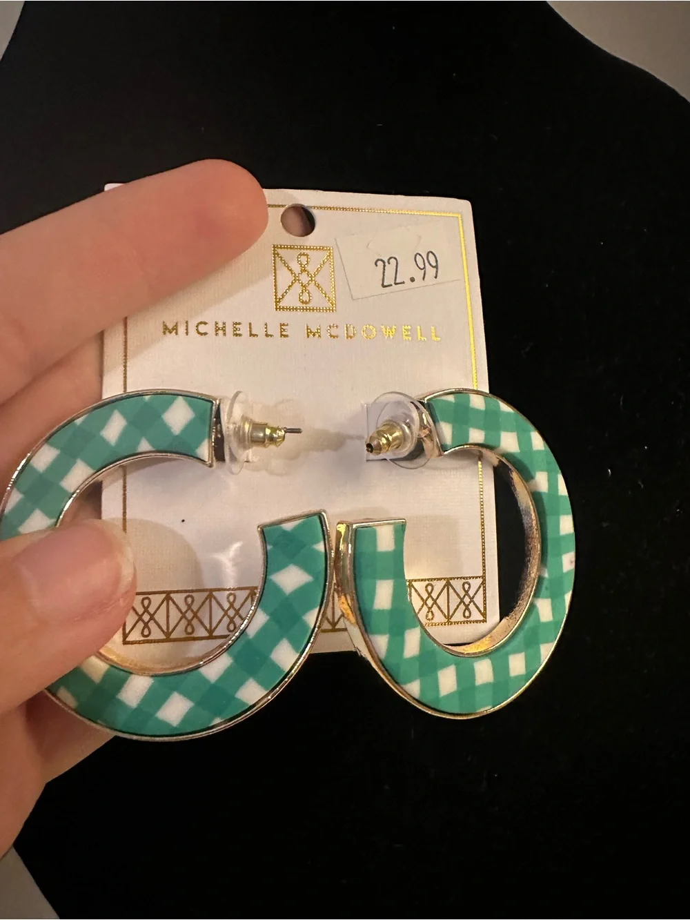 Michelle McDowell Green Check Hoop Earrings